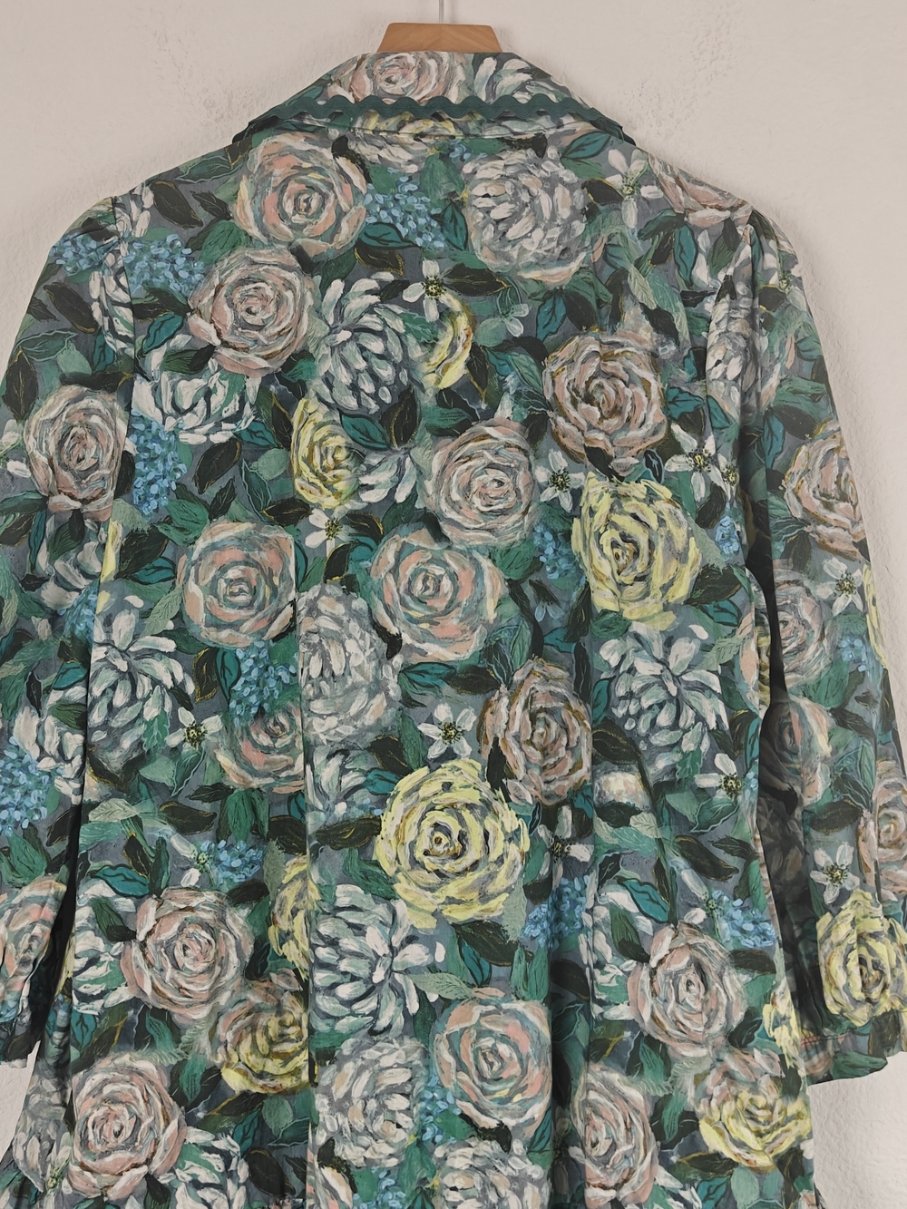 Cottagecore Green Floral Cotton Drop Waist Mini Dress Romantic Prairie Sz LG - Picture 15 of 16